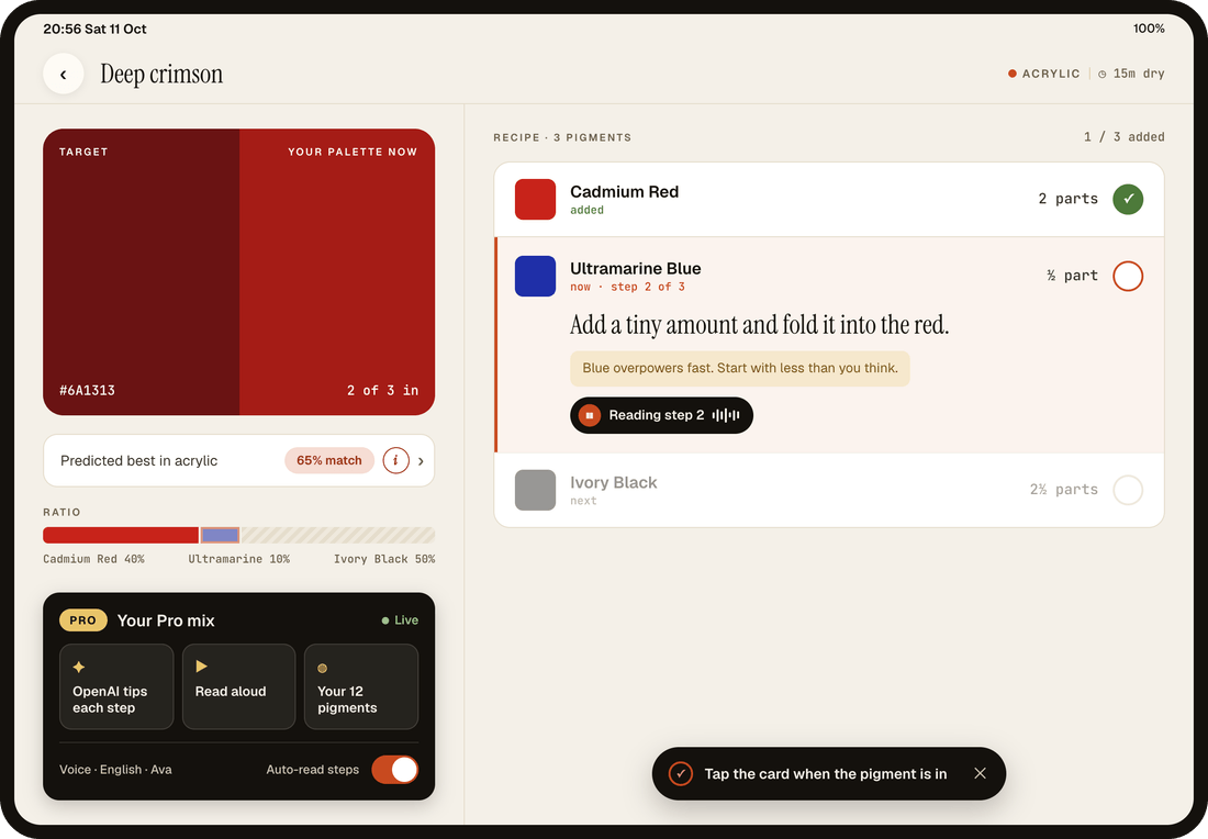 iPad split-pane Mix screen