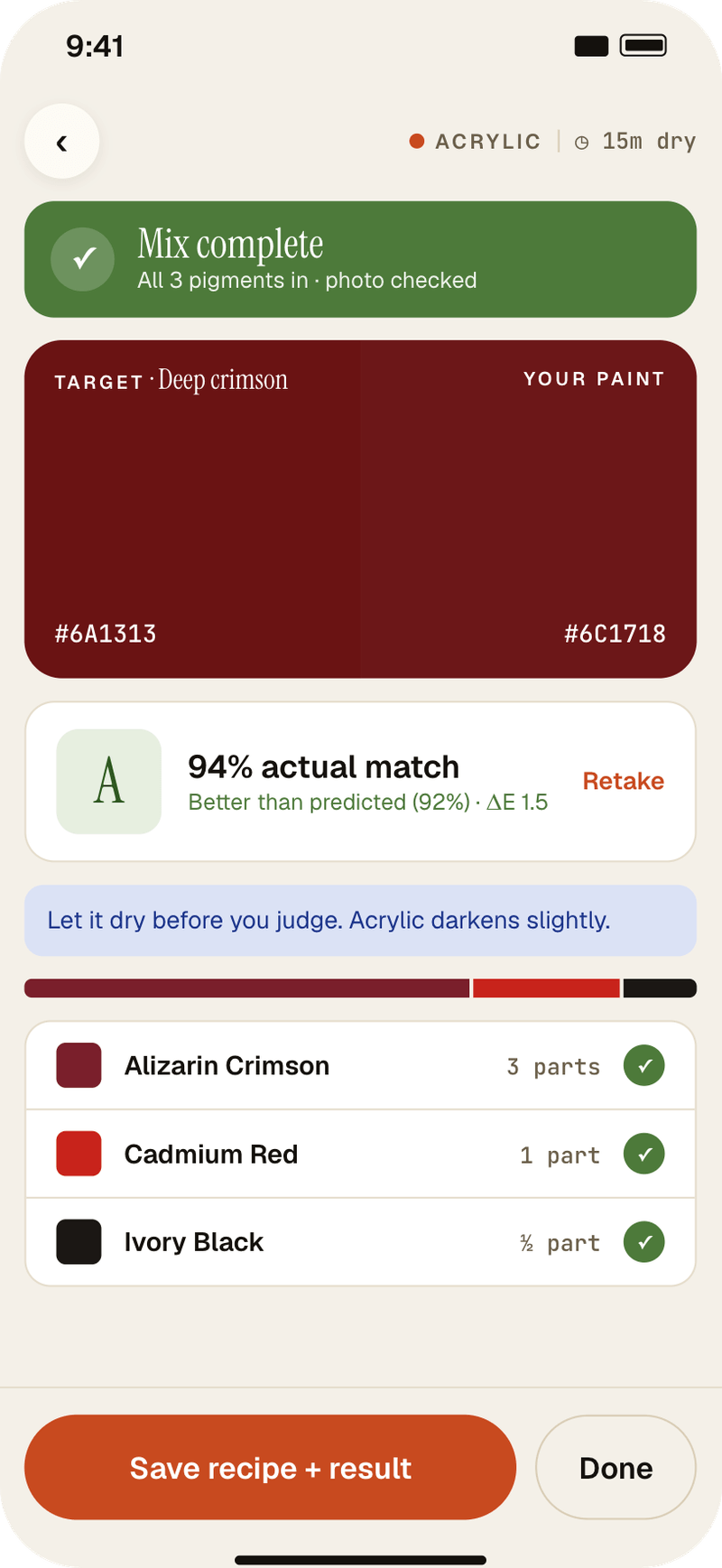 Mix complete with A grade, 94% actual match