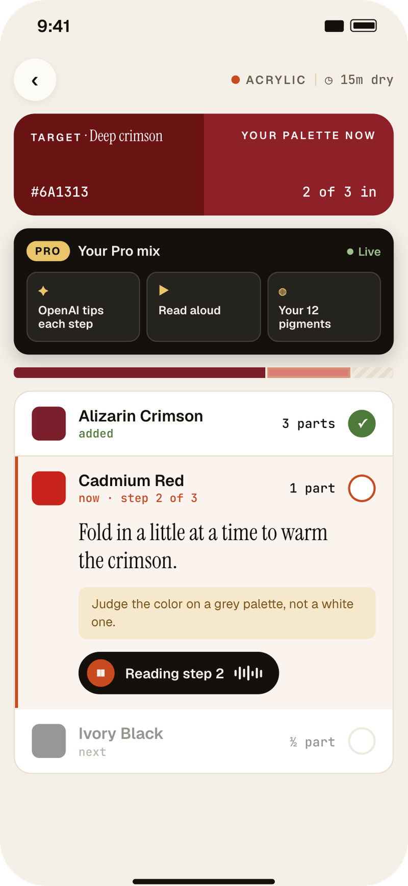 Mix screen with step-by-step recipe
